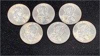 (6) BU 1960 Silver Franklin Half Dollars