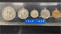1929 Silver Year Set Cent - Half Dollar