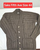 Saks Fifth Ave Brown Cardigan 100% Virgin Wool 44