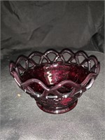 VINTAGE RUBY RED LACE EDGE BOWL - 5.5 X 3 “