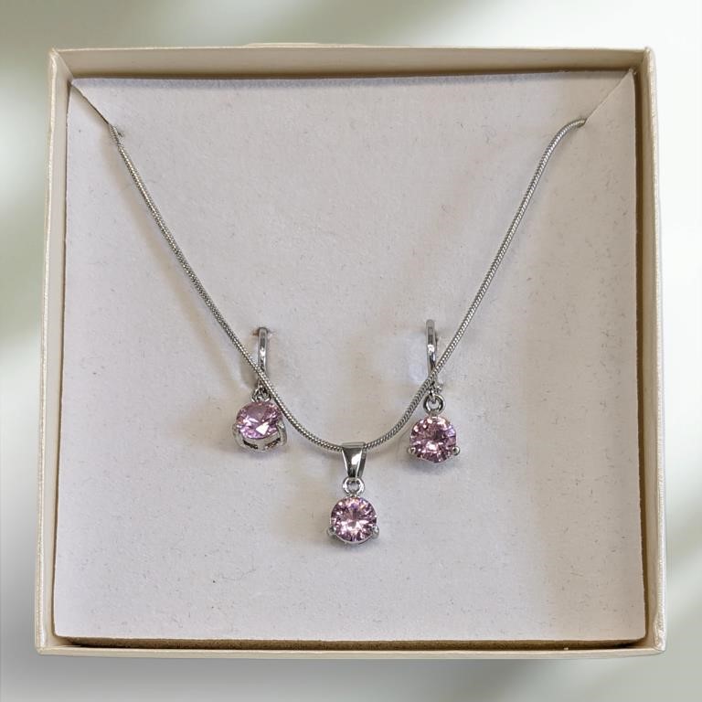 3PC Pink (believed to be CZ) Necklace/earring set