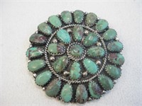 Navajo SS Turquoise Cluster Pin - Hallmarked