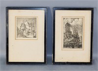 (2) French Black-and-White Etchings