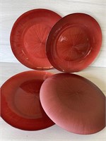 SET OF 4 RED GLASS DINNER/SERVING PLATES 11"