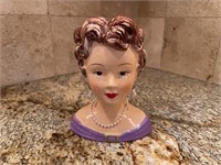 Realistic Lady Head Vase, Wearing Pearl Earrings