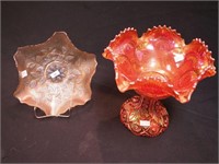Two vintage carnival glass items: Fenton Holly