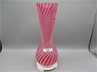 Fenton  cranberry opal 12" rev swirl vase