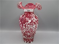 Fenton 10" cranberry spatter vase