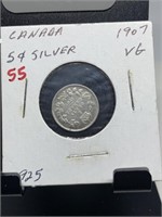 1907 CANADA 5 CENT SILVER PIECE