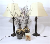 Matte Black Table Lamps, Twig Decor, Candle