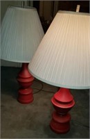 Pair of Painted Ceramic Lamps with Shades