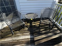 2 Wrought Iron Curved Back Patio Chairs & Table