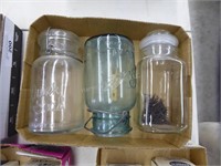 2 vintage glass jars & canister