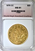 1876-CC $20.00 GOLD LIBERTY, WHSG BU