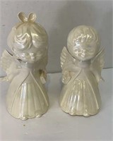 2 ceramic angels iridescent white paint