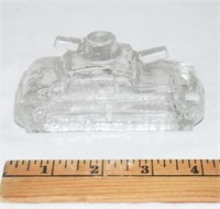 VINTAGE GLASS ARMY TANK CANDY CONTAINER