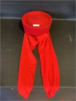 Vtg. 100% Wool Pillbox hat w attached scarf