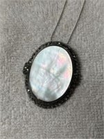 LARGE STERLING SILVER MOTHER OF PEARL AND