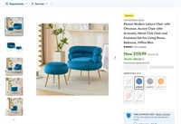N8035  Modern Velvet Chair with Ottoman, Blue
