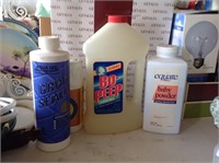 partial bottles of chemicals, baby powder