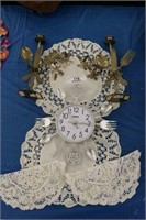 Candle Holders, 4 Doilies,  Clock & Napkin Rings