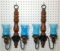 Pair of Wall Sconces with Blue Glass Cups