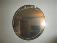 Vintage Beveled Edge Round Mirror With Etched Flow