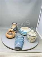 5- pottery items, most signed