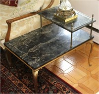 Pair of marble step end tables, one black and one