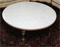 Large round white marble cocktail table, 42"