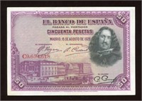 1928 Spain 50 Pesetas Note