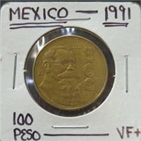 1991 Mexico 100 peso coin