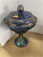 Vintage carnival glass covered candy dish