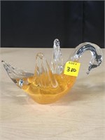 Heavy Sweden Blown Glass Swan 8x5"tall