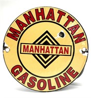 Manhattan Gasoline Porcelain Sign 6”