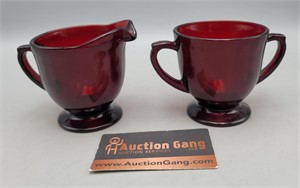 Ruby Red Glass Sugar & Creamer Dishes
