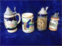 Group of 4 Lidded and Open Steins