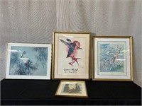 4pc Fr. Art Prints: Birds, Women, Hunter