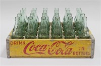 COCA-COLA YELLOW WOODEN CARRIER TRAY WITH BOTTLES