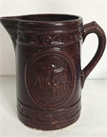 Vintage Salt Glazed Pottery Pitcher w/Cows