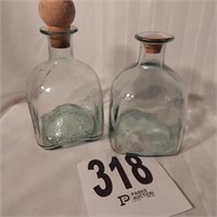 2 PATRON HAND BLOWN BOTTLES WITH CORK STOPPERS