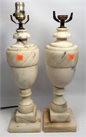 Pair Marble Lamps - 4.5" dia x 15" tall