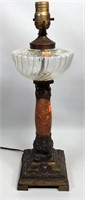 Table Lamp, brass wash, marble stem, clear font,