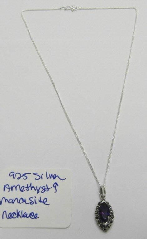 925 Silver Amethyst & Marcasite Necklace