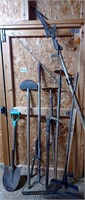 Group YARD TOOLS ~ SHOVEL, POLE SAW, PICK & RAKES