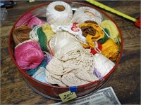 Tin w/ Crochet Items & Crochet