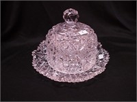 Two-piece vintage cut glass cheese dish,