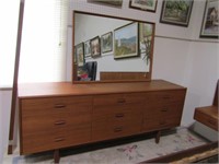 TEAK 9 DRAWER DRESSER WITH MIRROR