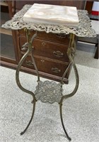 Antique Brass Plant Stand w/Marble Top (13"W x