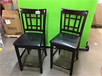 Black Leather Wooden Counter Chair lot of 2